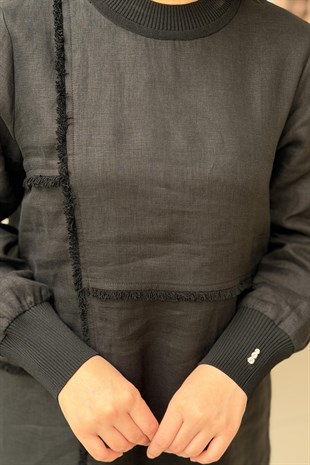 Missdalida Önü Püsküllü Uzun Kollu Keten Tunik