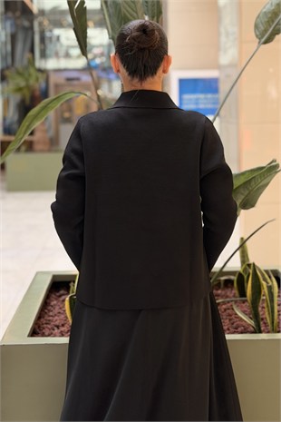 Nuss Kruvaze Yaka Blazer Düğmeli Kısa Merserize Ceket