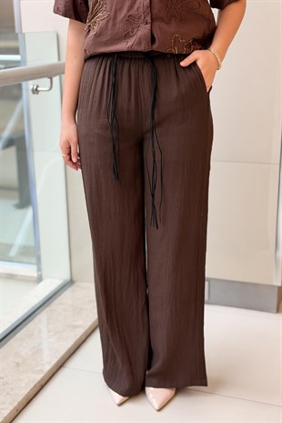 Twist Püsküllü Kemerli Wide Leg Pantolon