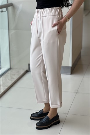 Sentez Beli Lastikli İnce Duble Paça Pantolon