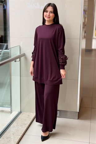 Nurcan Çetin Kolları Büzgü Efektli Tunik Pantolon Takım