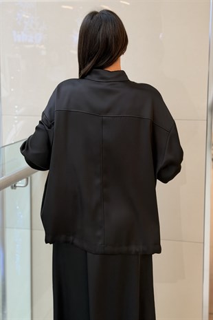 Ghisa Önü Taş Çıtçıtlı Cepli Bel Bügülü Saten Ceket