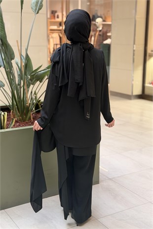 Kahma Şifon Şal Detaylı Bluz Pantolon Takım