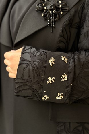 Matex Kruvaze Yaka Kol Uçları Taşlı Yakma Kap Uzun Kollu İçlikli B.Beden İkili Abaya