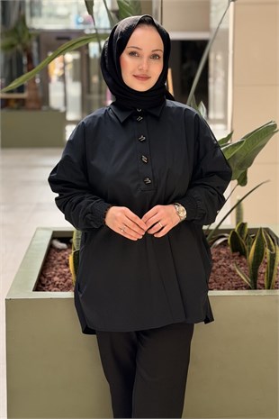 Tığ Triko Yarım Patlı Gipeli Oversize Gömlek