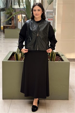 Ceremony Fermuarlı Deri Kombinli Bomber Nero Ceket