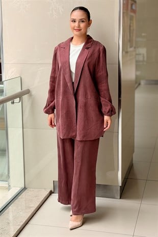 Ghisa Kruvaze Yaka Önü Açık Kolları Apletli Ceket Pantolon Takım