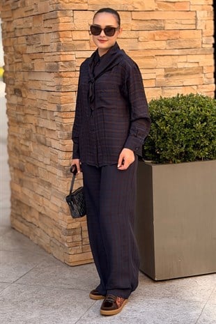 İpekyol Ekose Desen Wide Leg Pantolon