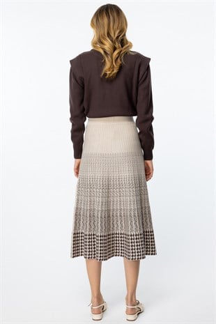 On Fashion Kareli Pileli Midi Boy Triko Etek