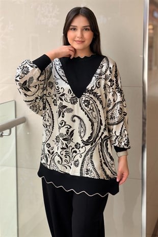 Ghisa Şal Desenli Triko Kombinli Tunik