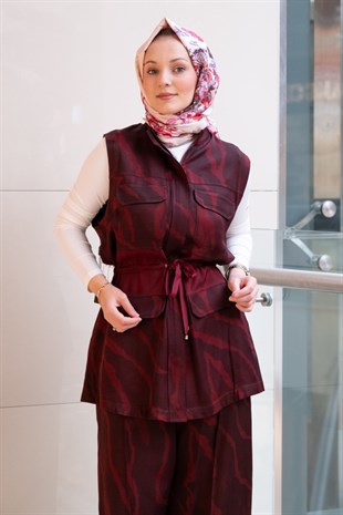 Ghisa Kamuflaj Desenli Bel Büzgülü Yelek Pantolon Takım