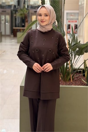 Fuat Gürşen Önü Taş İşlemeli Tunik Pantolon Takım