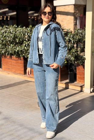 İpekyol Kontrast Kapüşonlu Denim Gömlek