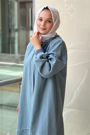 Ghisa Pis Dikişli Boydan Fermuarlı Denim Pamuk Kap