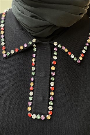 Ghisa Gömlek Yaka Yakaları Renkli Taşlı Triko Tunik