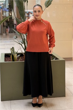 Nuss Yakası Fermuar Detaylı Reglan Kol Merserize Tunik