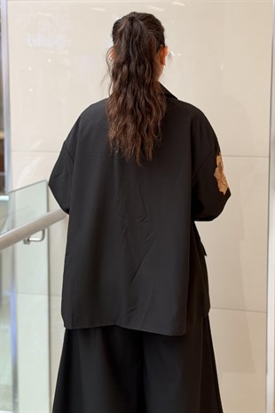 Ghisa Kabartma Çiçek Nakışlı Ceket Pantolon Takım