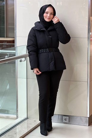 İpekyol Deri Görünümlü Elastik Kuşaklı Mont