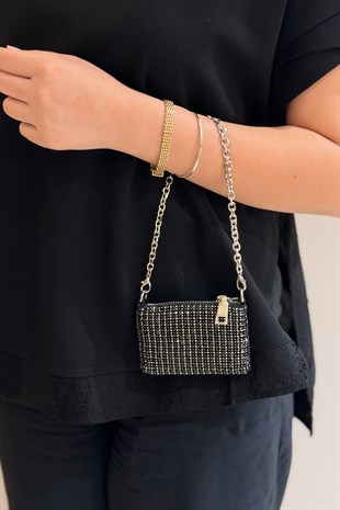 Mahal Bags Taşlı Kısa Zincirli Mini Cüzdan Çanta