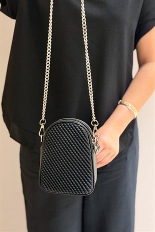 Mahal Bags Örgü Dokulu Çift Fermuarlı Çapraz Çanta