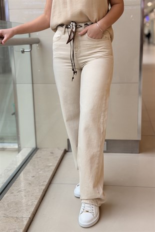 İpekyol Fular Kemerli Wide Leg Jean Pantolon