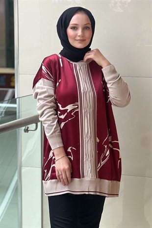 Ghisa Triko Detaylı Desenli Saten Tunik