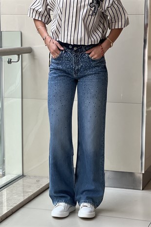 İpekyol Hotfix Baskılı Wide Leg Fit Jean Pantolon