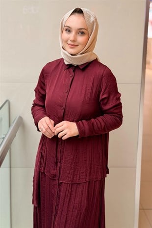 Ceremony Önden Tunik Etek Görünümlü Önden Düğmeli Cupra Elbise