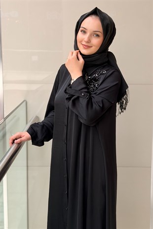 Nurcan Çetin Yakası Pul Boncuk İşlemeli Uzun Gömlek Pantolon Takım