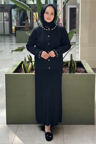 Ghisa Yaka Taş İşlemeli Önden Çıtçıt Düğmeli Çelik Örme Triko Hırka