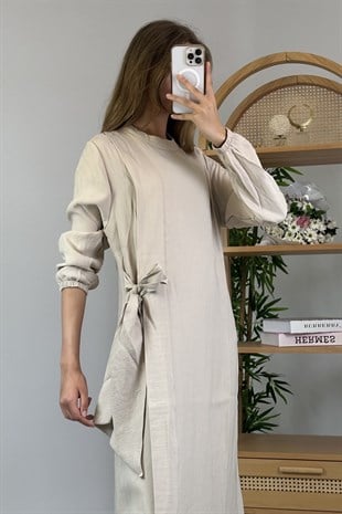 İnvee Yandan Bağlamalı Tencel Elbise