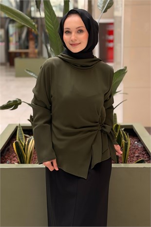 Ghisa Degaje Yaka Bel Bağlı Tunik