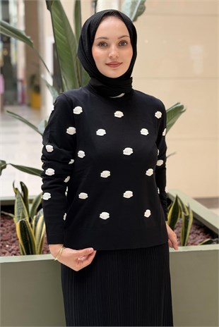 Ghisa Kabartma Mini Çiçek Desenli Merserize Tunik