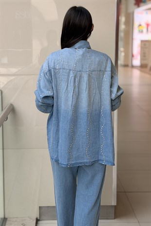 Ghisa Su Yolu Taş İşlemeli Liosel Gömlek Pantolon Takım