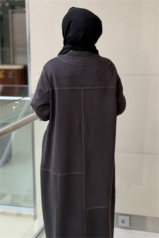 Nurcan Çetin Random Desen Spor Dikiş Önden Tam Boy Fermuarlı Ferace