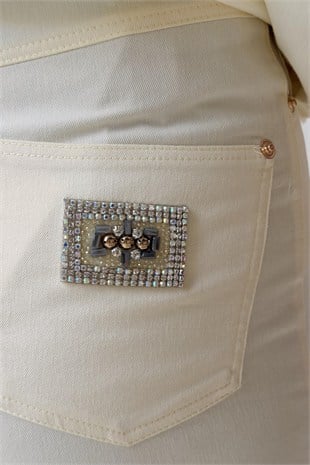 Ceremony Sağ Arka Cebi Boncuk İşlemeli Denim Pantolon
