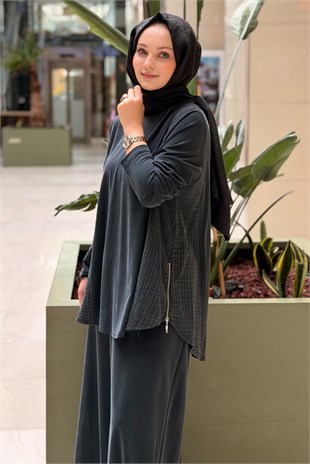 Heddy Yanları Bürümcük Kumaş Kombinli Tunik Etek Takım
