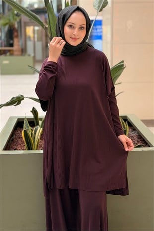 Heddy Piliseli Kolsuz Tunik İçlik Pantolon 3lü Takım
