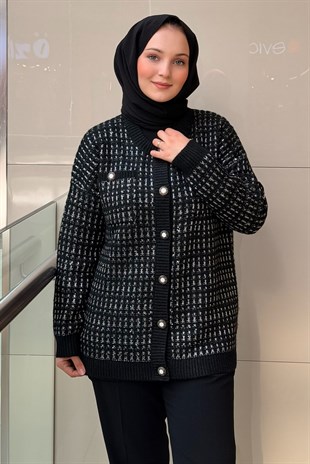 Ghisa Yuvarlak Yaka Önden Düğmeli Pul Örgü İşlemeli Triko Hırka