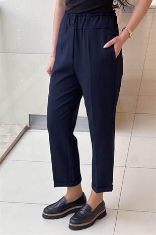 Sentez Beli Lastikli İnce Duble Paça Pantolon