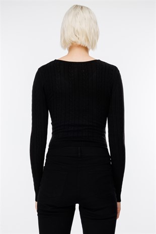 On Fashion Kruvze Örgü Desenli Kazak