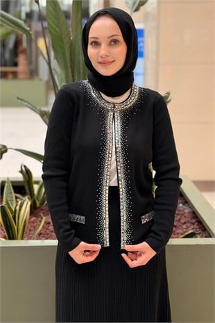Ghisa Taş İşlemeli Önü Açık Triko Hırka