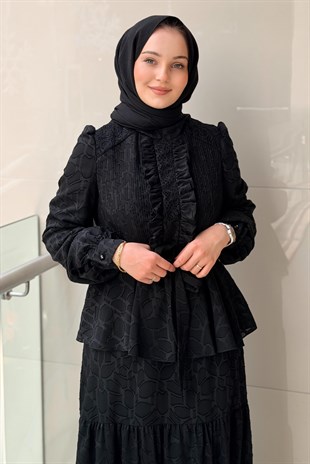 Matex Önü Plise Ve Fırfır Detaylı Abiye Elbise