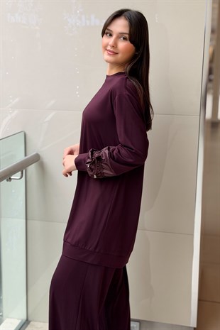 Nurcan Çetin Kolları Büzgü Efektli Tunik Pantolon Takım