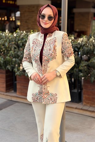 Miarte Şal Desenli Ceket Pantolon Takım