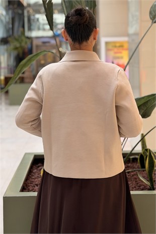 Nuss Kruvaze Yaka Blazer Düğmeli Kısa Merserize Ceket