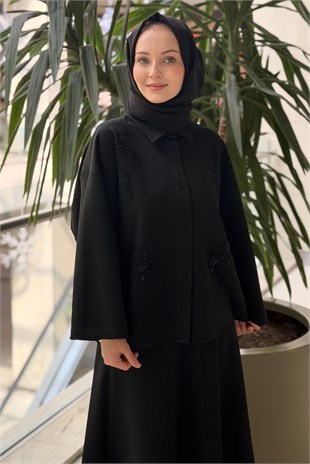 Kahma Boncuk İşlemeli Gömlek Etek Takım