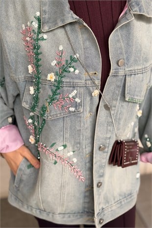 Mahal Çiçek Boncuk İşlemeli Astarlı Cenim Ceket