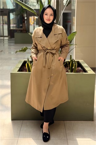 Ghisa Gömlek Yaka Yandan Çıtçıtlı Kuşaklı Astarlı Trenç