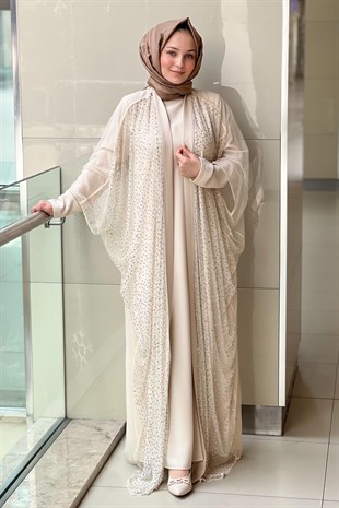 White Corner Taş İşlemeli Tül Abaya